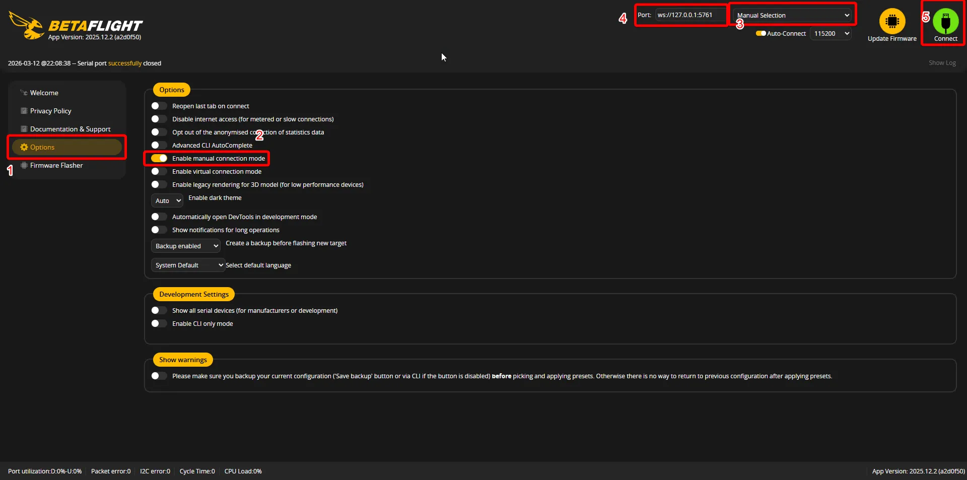 Скрин из веб приложения Betaflight
