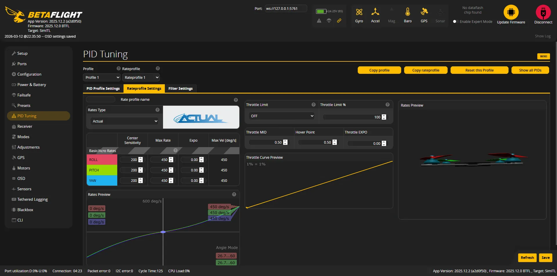 Скрин из веб приложения Betaflight