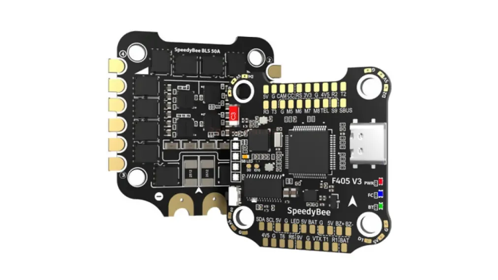 Наглядное изображение полетника и регулятора стека SpeedyB F405 V3 BLS 50A